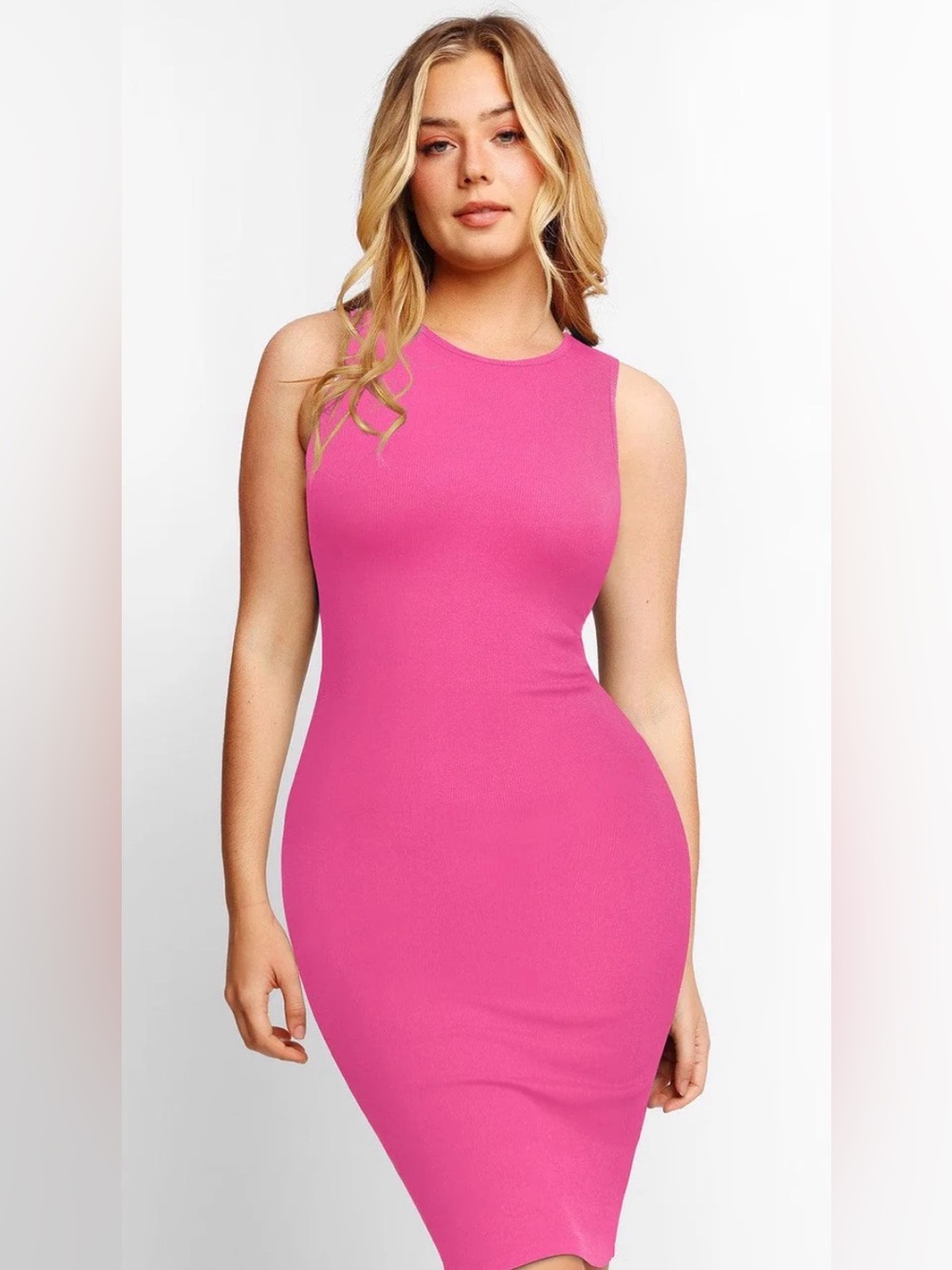 Popilush Shapewear Modal Tummy Control Midi Dress - XL / Pink